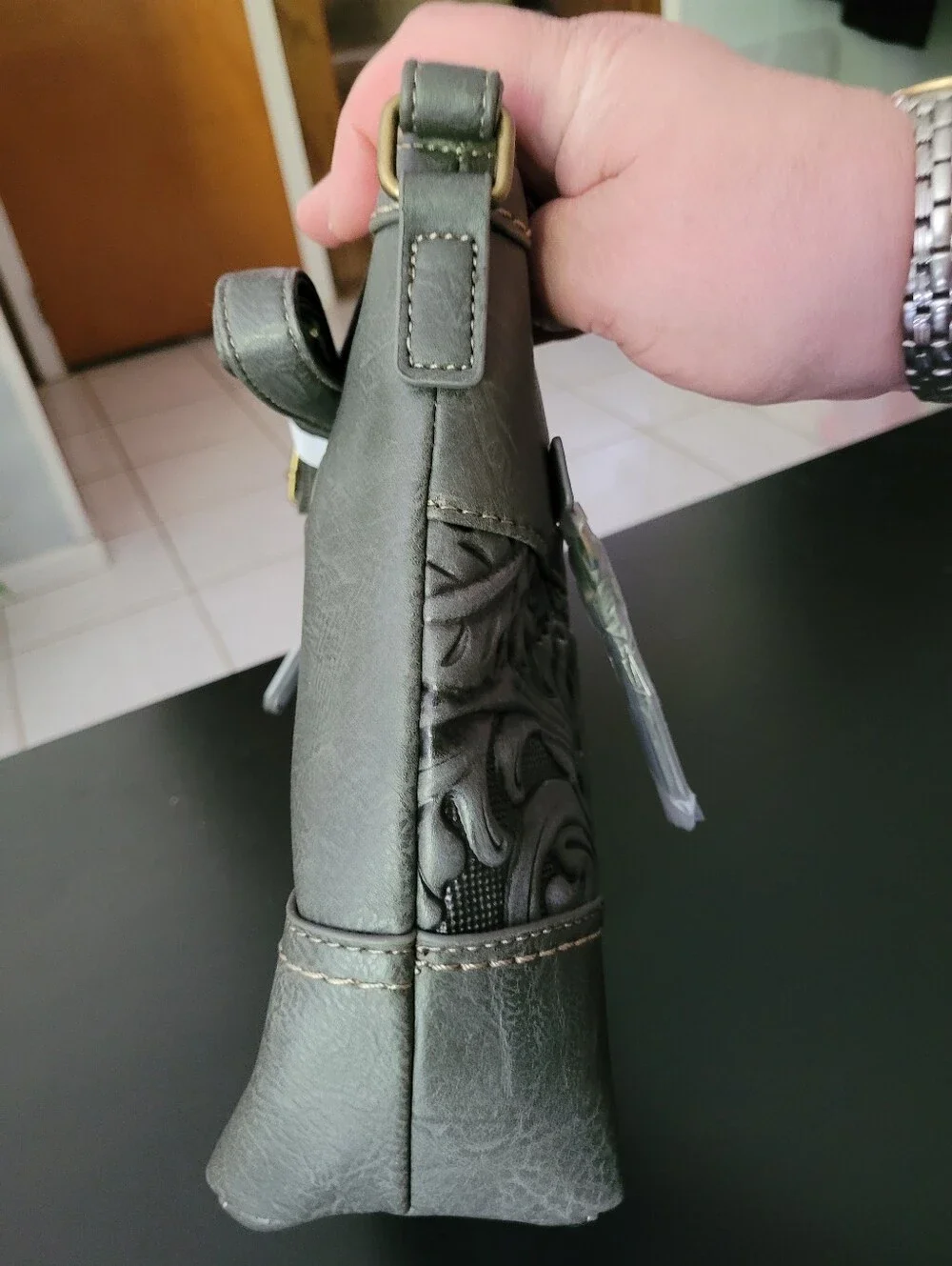 b.o.c. Gray Embossed Floral Crossbody Bag